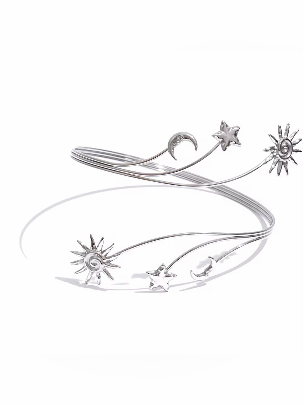 Silver Celestial Wrap Bracelet | Sun Moon Star Cuff | Stainless Steel - Picture 5 of 5